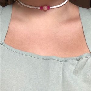 White and pink sea glass with pink marble bead